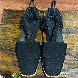 Life Stride Black Canvas Slingback Espadrilles square toe size 10